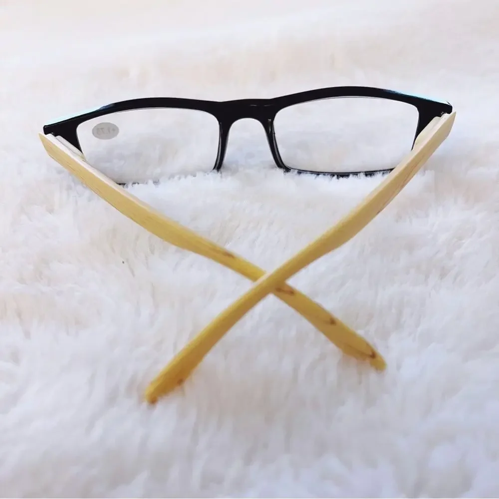 Rory Black & Light Wood Rectangular Reader Glasses